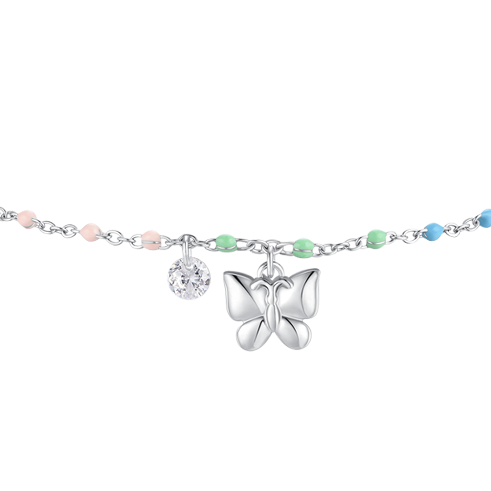 CAVIGLIERA DONNA IN ACCIAIO CON FARFALLA,CRISTALLO E PIETRE MULTICOLOR