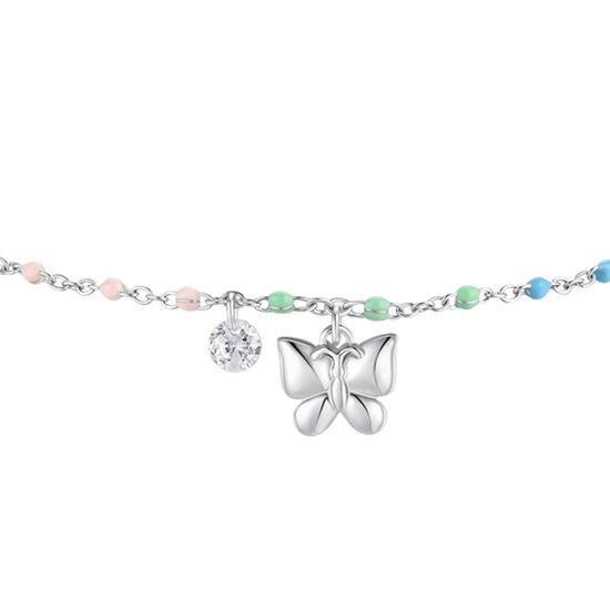 CAVIGLIERA DONNA IN ACCIAIO CON FARFALLA,CRISTALLO E PIETRE MULTICOLOR