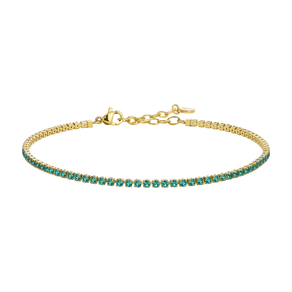 CAVIGLIERA DONNA IN ACCIAIO IP GOLD CON ZIRCONI VERDI