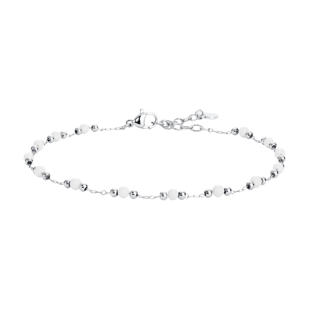 CAVIGLIERA DONNA IN ACCIAIO CON PERLE BIANCHE