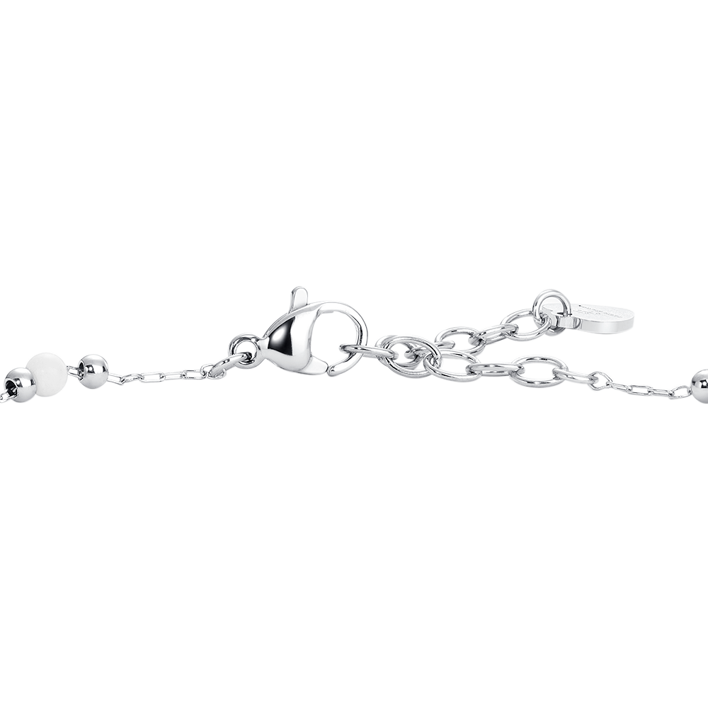 CAVIGLIERA DONNA IN ACCIAIO CON PERLE BIANCHE