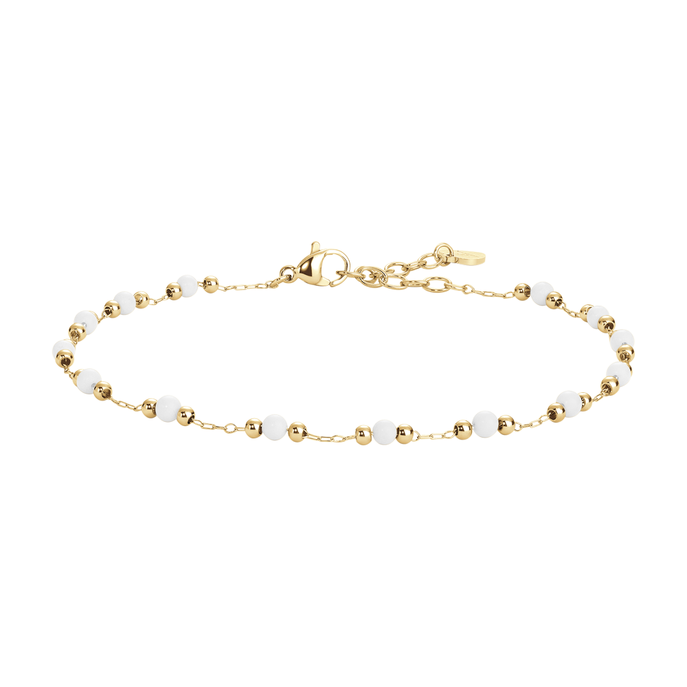CAVIGLIERA DONNA IN ACCIAIO IP GOLD CON PERLE BIANCHE