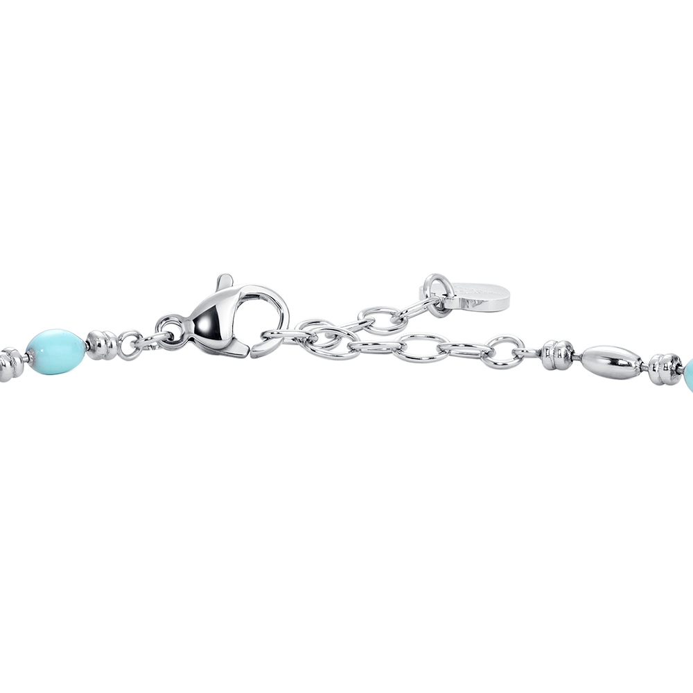 CAVIGLIERA DONNA IN ACCIAIO, ELEMENTI CON SMALTO TURCHESE