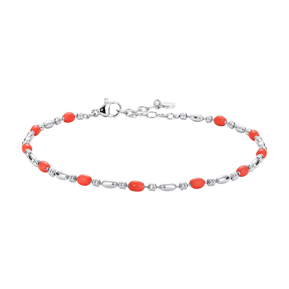 CAVIGLIERA DONNA IN ACCIAIO, ELEMENTI CON SMALTO ARANCIONE