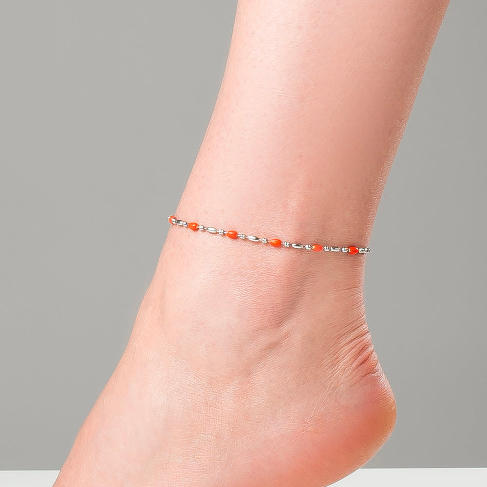 CAVIGLIERA DONNA IN ACCIAIO, ELEMENTI CON SMALTO ARANCIONE