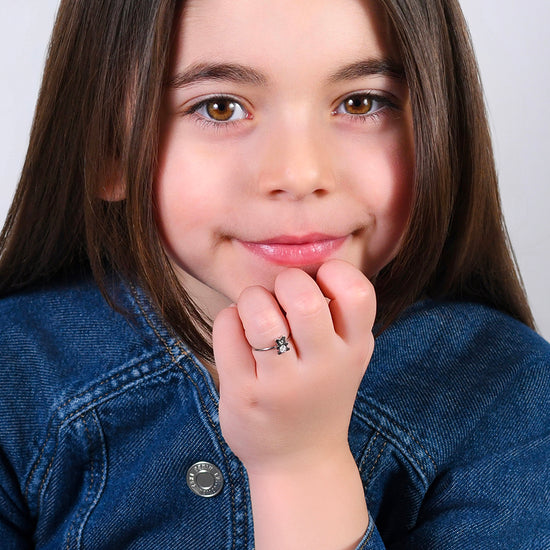 ANELLO BAMBINA IN ACCIAIO CON ORSETTO CON CRISTALLI BIANCHI