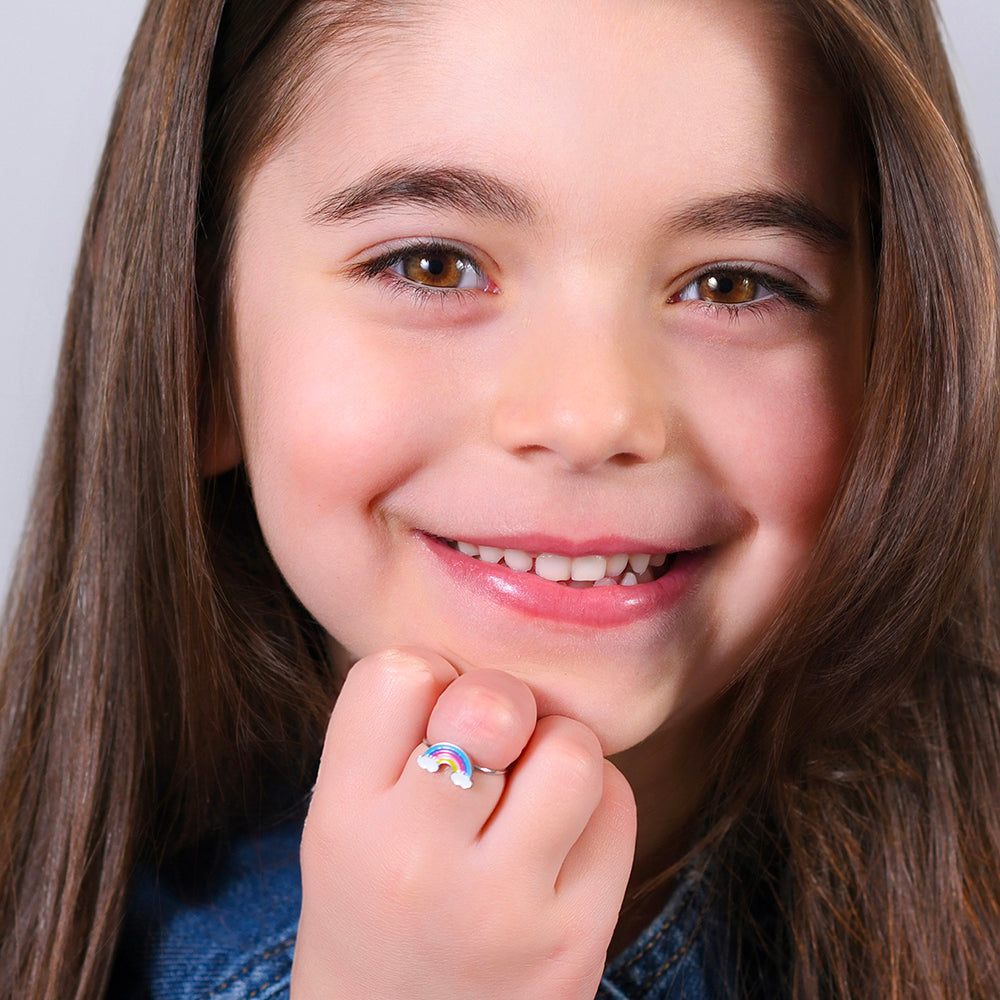 ANELLO BAMBINA IN ACCIAIO CON ARCOBALENO