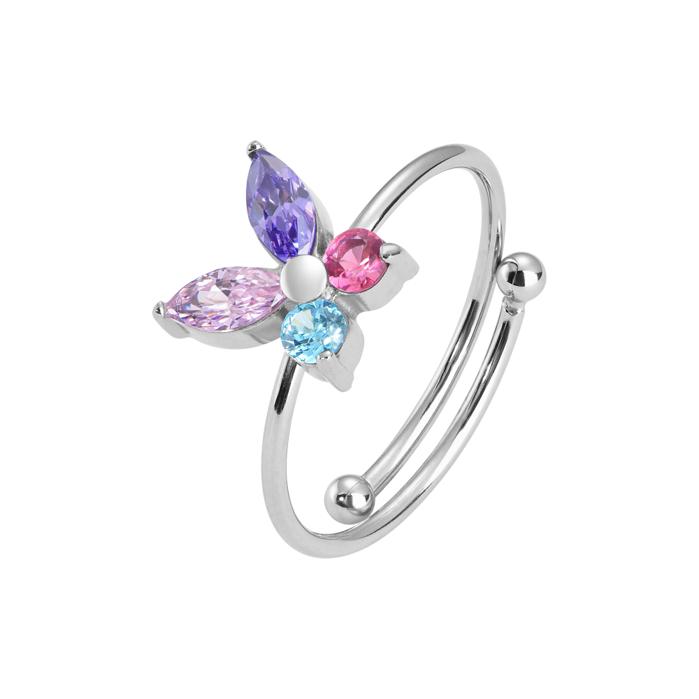 ANELLO BAMBINA IN ACCIAIO CON FARFALLA CON ZIRCONI MULTICOLOR