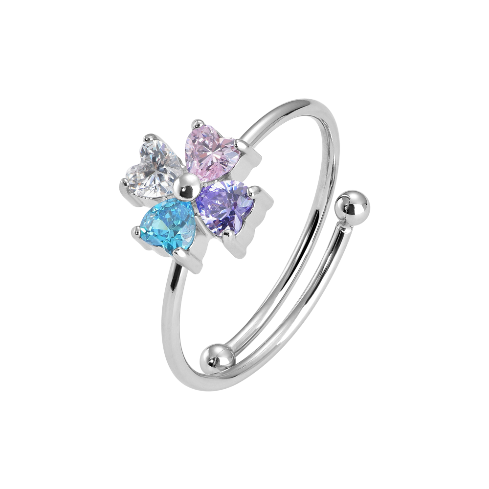 ANELLO BAMBINA IN ACCIAIO CON QUADRIFOGLIO CON ZIRCONI MULTICOLOR