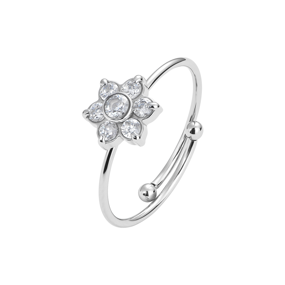 ANELLO BAMBINA IN ACCIAIO CON FIORE CON ZIRCONI BIANCHI