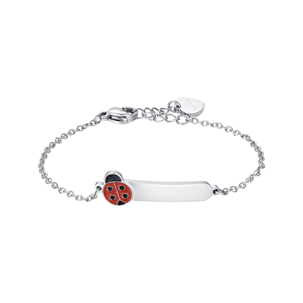 BRACCIALE BAMBINA PERSONALIZZABILE IN ACCIAIO CON COCCINELLA