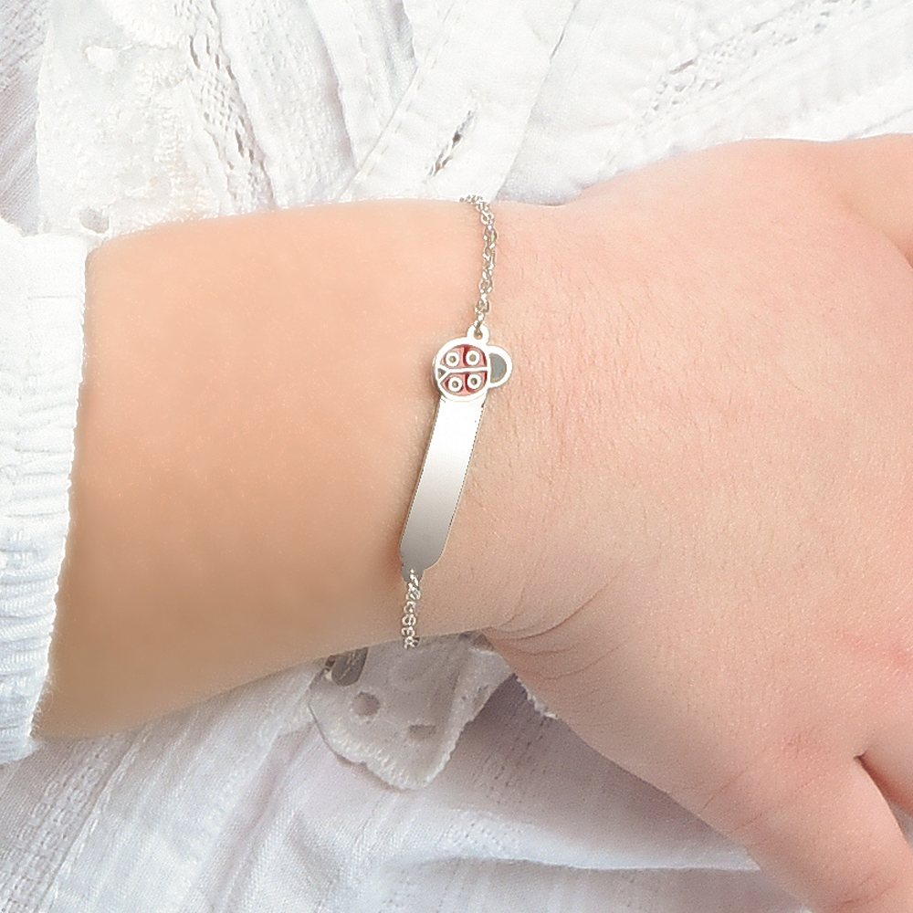 BRACCIALE BAMBINA PERSONALIZZABILE IN ACCIAIO CON COCCINELLA