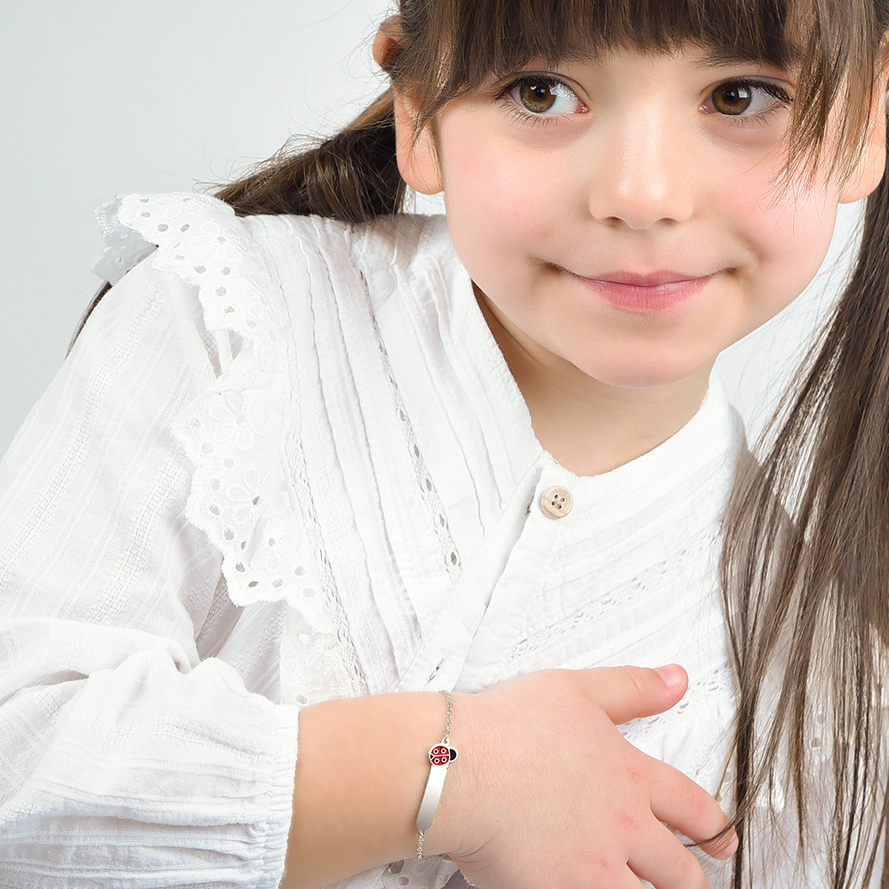 BRACCIALE BAMBINA PERSONALIZZABILE IN ACCIAIO CON COCCINELLA