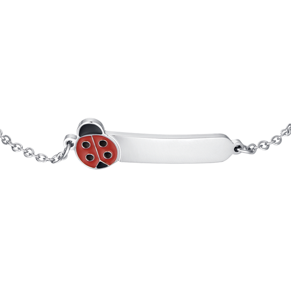 BRACCIALE BAMBINA PERSONALIZZABILE IN ACCIAIO CON COCCINELLA