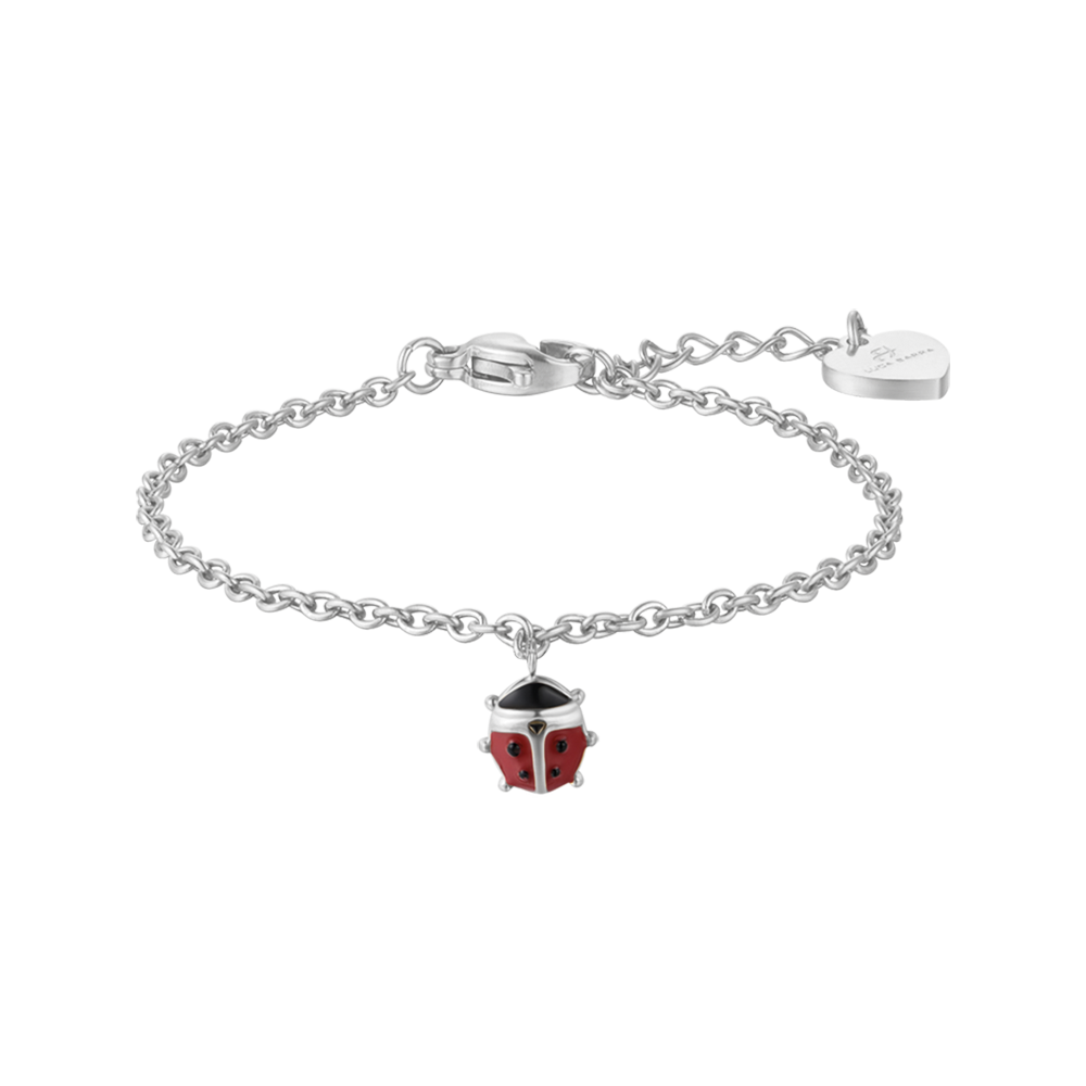Aka Gioielli Bracciale Bambina In Argento 925 Con Targhetta E Coccinella Smaltata, Regolabile 14-16 Cm, Made In Italy