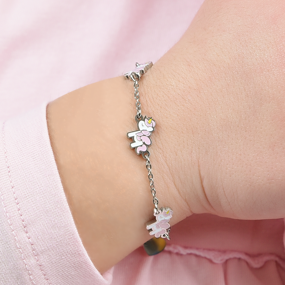 BRACCIALE BAMBINA IN ACCIAIO CON UNICORNI Luca Barra