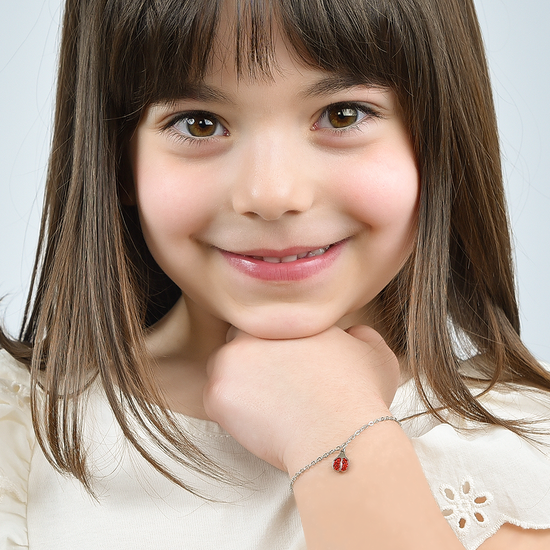 BRACCIALE BAMBINA IN ACCIAIO CON COCCINELLA E CRISTALLI ROSSI