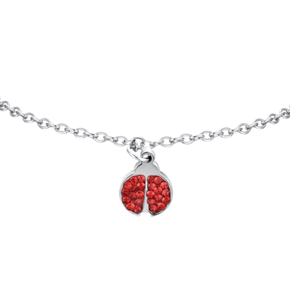 BRACCIALE BAMBINA IN ACCIAIO CON COCCINELLA E CRISTALLI ROSSI