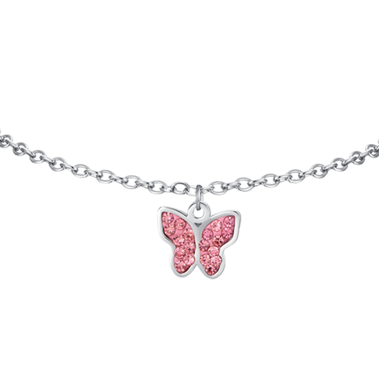 BRACCIALE BAMBINA IN ACCIAIO CON FARFALLA E CRISTALLI ROSA