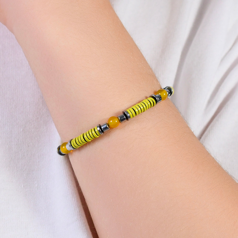 BRACCIALE BAMBINA IN ACCIAIO CON PIETRE GIALLE ED ELEMENTI CON SMALTO GIALLO Luca Barra