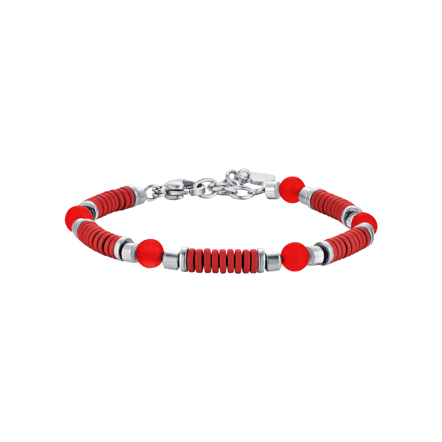 BRACCIALE BAMBINO IN ACCIAIO CON PIETRE ROSSE ED ELEMENTI CON SMALTO ROSSO Luca Barra