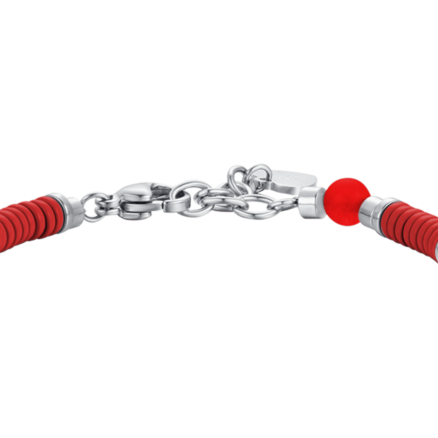 BRACCIALE BAMBINO IN ACCIAIO CON PIETRE ROSSE ED ELEMENTI CON SMALTO ROSSO