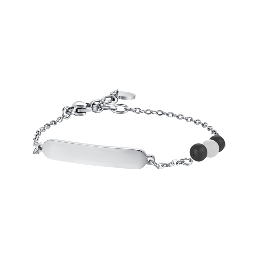 BRACCIALE BAMBINO IN ACCIAIO CON PIETRE BIANCHE E NERE