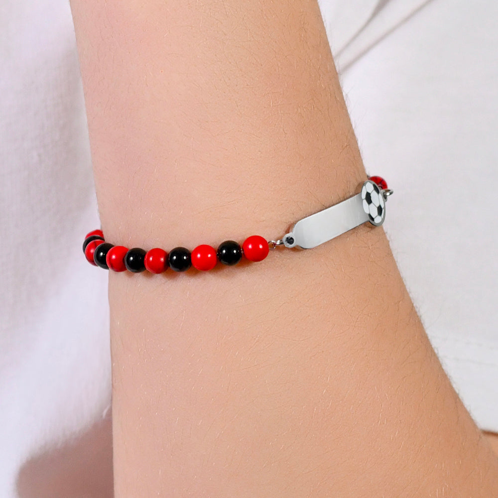 BRACCIALE BAMBINO IN ACCIAIO CON PIETRE ROSSE E NERE