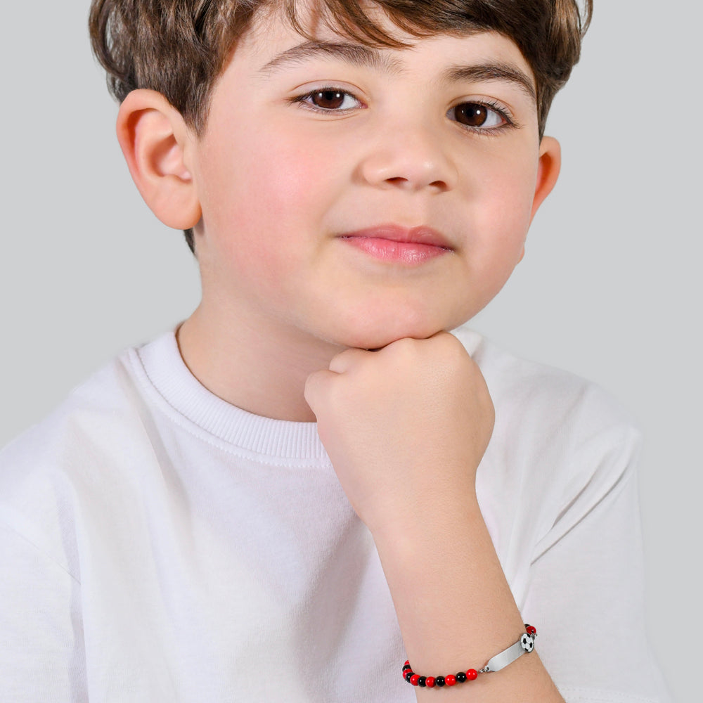 BRACCIALE BAMBINO IN ACCIAIO CON PIETRE ROSSE E NERE