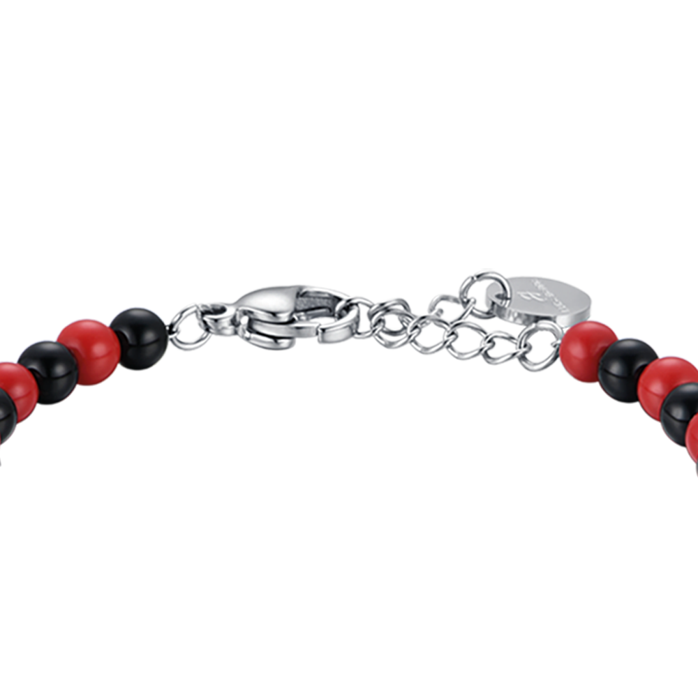 BRACCIALE BAMBINO IN ACCIAIO CON PIETRE ROSSE E NERE