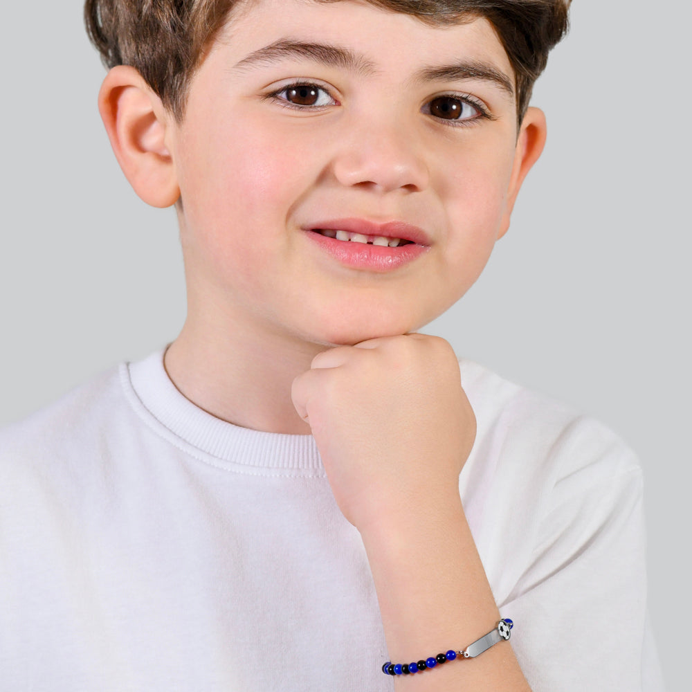 BRACCIALE BAMBINO IN ACCIAIO CON PIETRE BLU E NERE