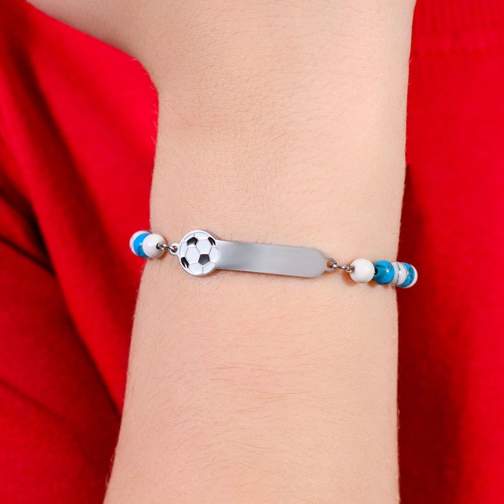 BRACCIALE BAMBINO IN ACCIAIO CON PIETRE AZZURRE E BIANCHE