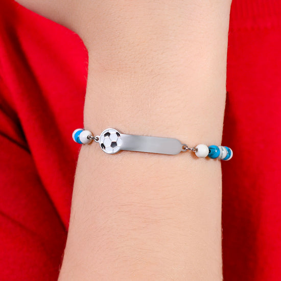 BRACCIALE BAMBINO IN ACCIAIO CON PIETRE AZZURRE E BIANCHE