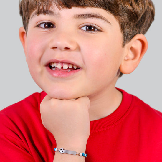 BRACCIALE BAMBINO IN ACCIAIO CON PIETRE AZZURRE E BIANCHE
