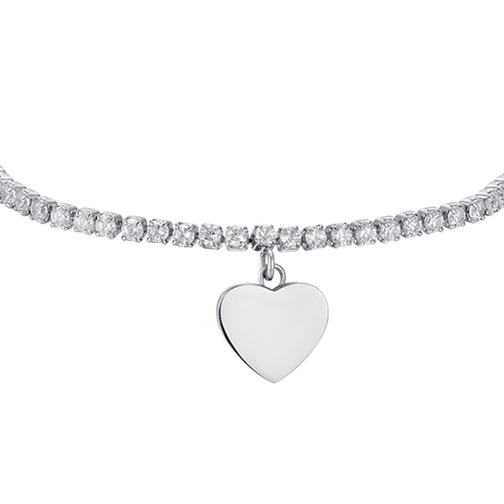 BRACCIALE TENNIS BAMBINA IN ACCIAIO CON CRISTALLI BIANCHI E CUORE