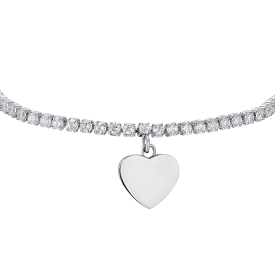 BRACCIALE TENNIS BAMBINA IN ACCIAIO CON CRISTALLI BIANCHI E CUORE