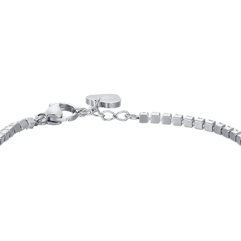 BRACCIALE TENNIS BAMBINA IN ACCIAIO CON CRISTALLI BIANCHI E CUORE
