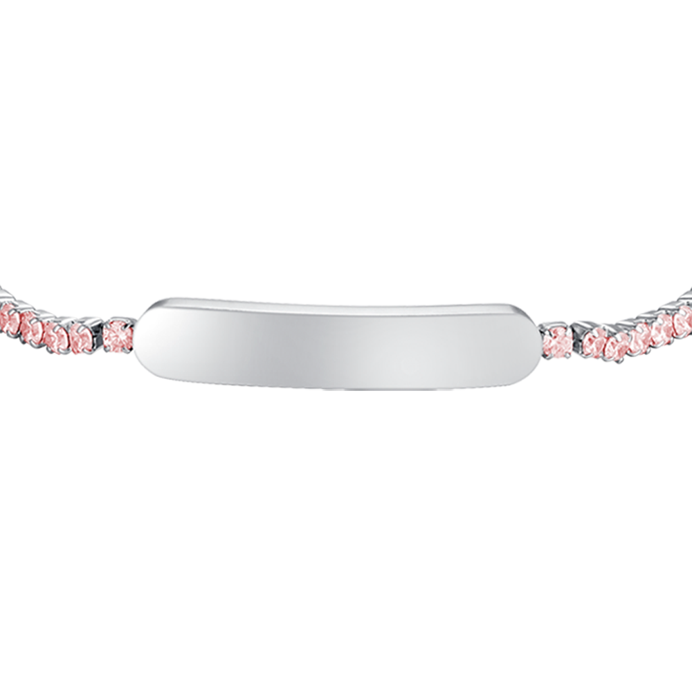 BRACCIALE TENNIS BAMBINA IN ACCIAIO CON CRISTALLI ROSA E PIASTRA