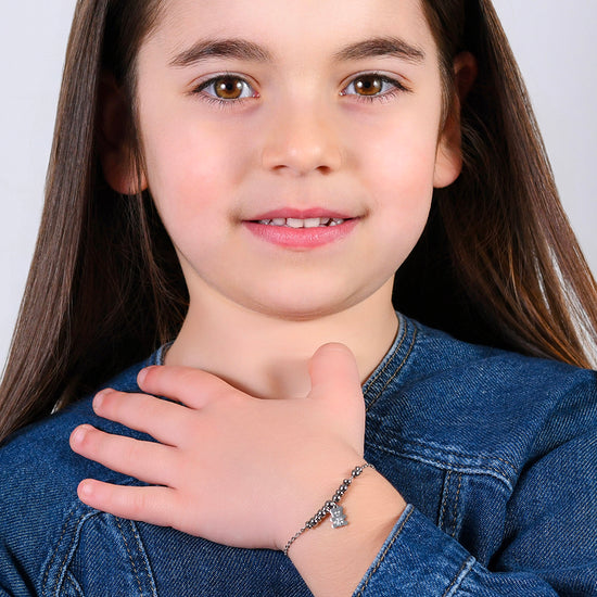 BRACCIALE BAMBINA IN ACCIAIO CON ORSETTO CON CRISTALLI BIANCHI