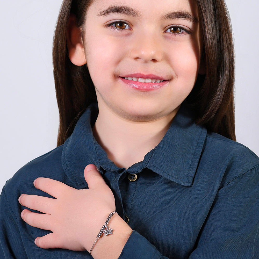 BRACCIALE BAMBINA IN ACCIAIO CON CORONA CON CRISTALLI BIANCHI