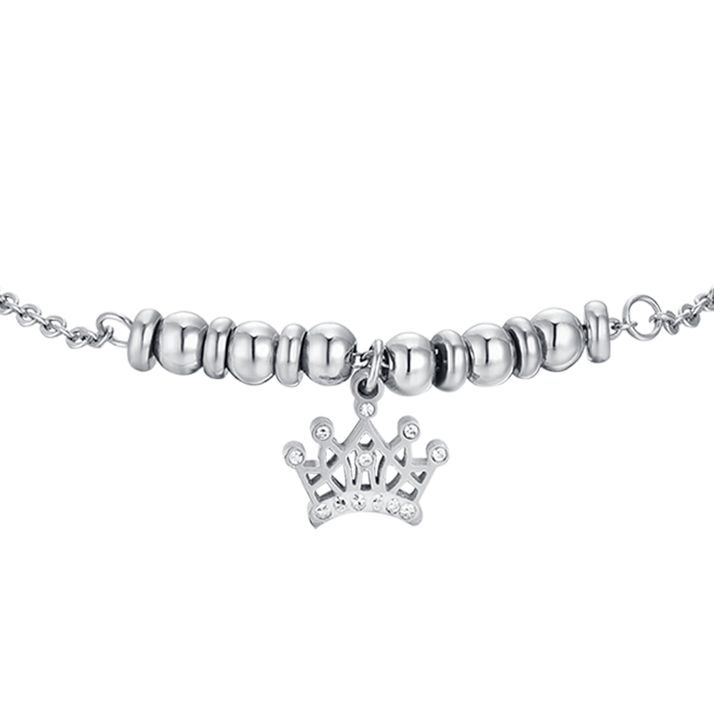 BRACCIALE BAMBINA IN ACCIAIO CON CORONA CON CRISTALLI BIANCHI
