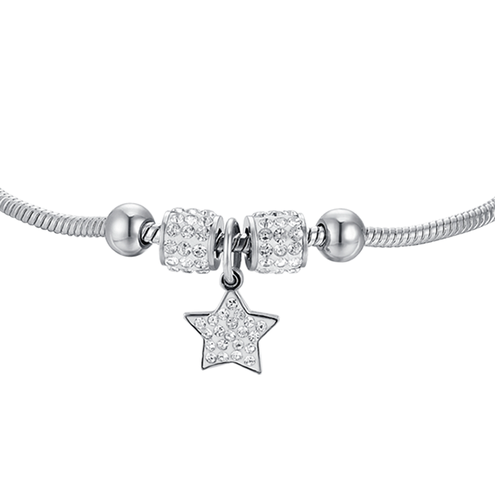 BRACCIALE BAMBINA IN ACCIAIO CON STELLA CON CRISTALLI BIANCHI