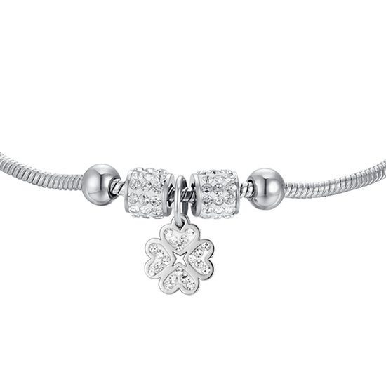 BRACCIALE BAMBINA IN ACCIAIO CON QUADRIFOGLIO CON CRISTALLI BIANCHI