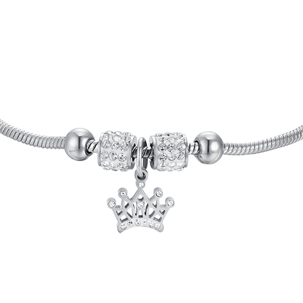 BRACCIALE BAMBINA IN ACCIAIO CON CORONA CON CRISTALLI BIANCHI