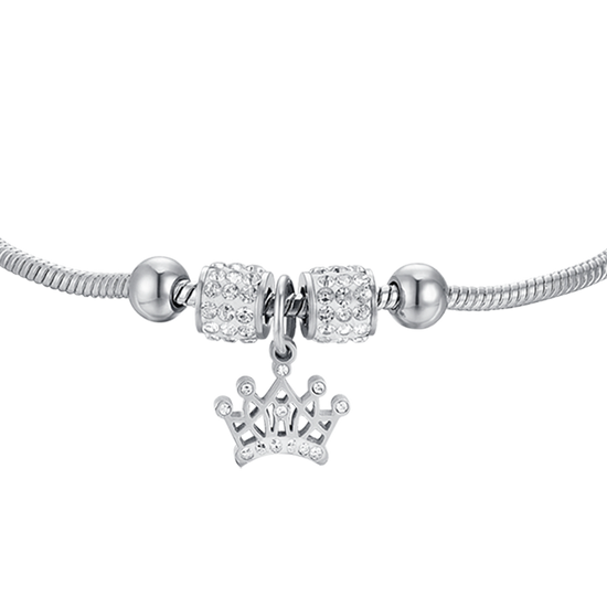 BRACCIALE BAMBINA IN ACCIAIO CON CORONA CON CRISTALLI BIANCHI
