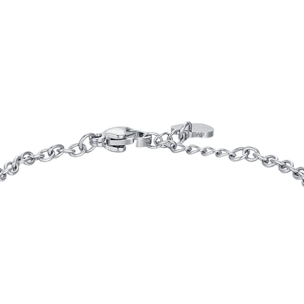 BRACCIALE BAMBINA IN ACCIAIO CON UNICORNO CON SMALTO ROSA E BIANCO E CRISTALLO