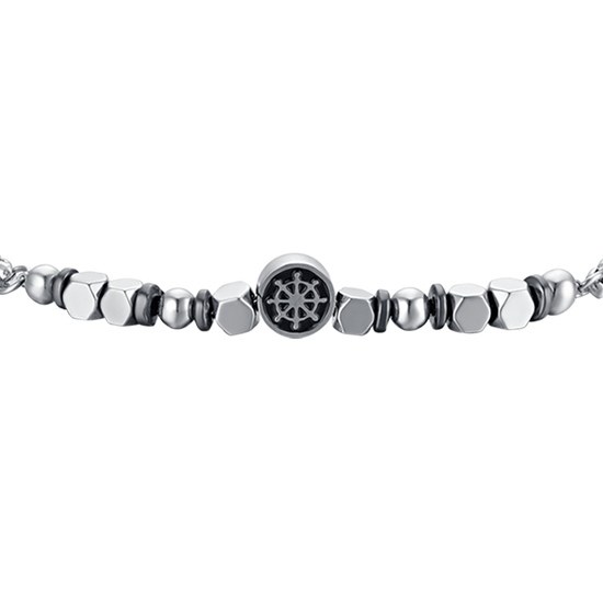 BRACCIALE BAMBINO IN ACCIAIO CON EMATITE GRIGIA E TIMONE