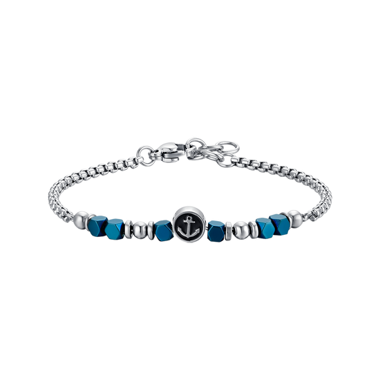 BRACCIALE BAMBINO IN ACCIAIO CON EMATITE BLU ED ANCORA