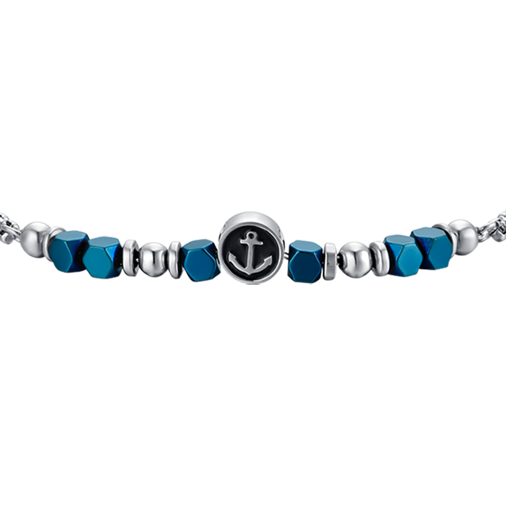 BRACCIALE BAMBINO IN ACCIAIO CON EMATITE BLU ED ANCORA