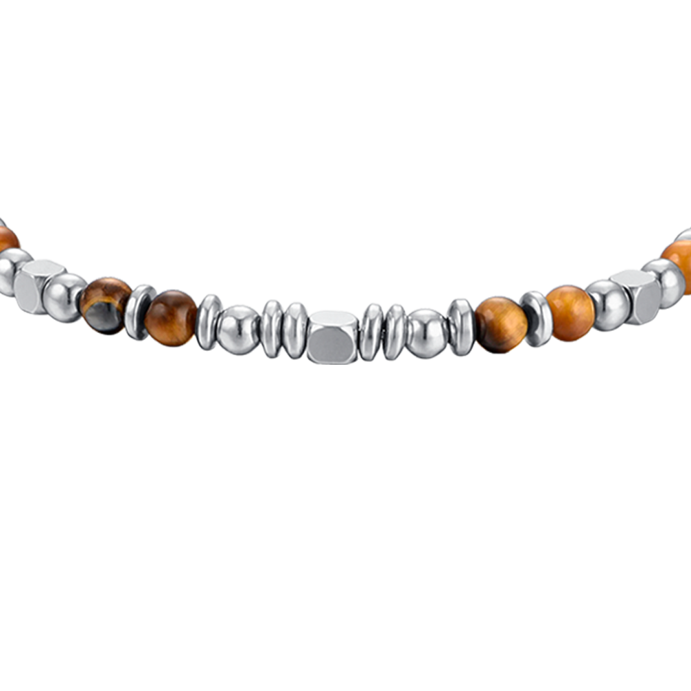 BRACCIALE BAMBINO IN ACCIAIO CON PIETRE OCCHIO DI TIGRE E GRIGIE